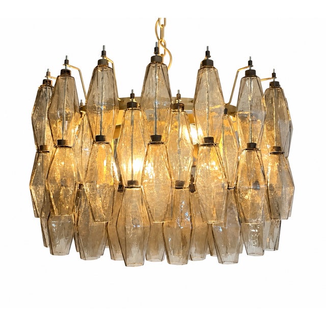 Smoked Murano Glass Pendant Light with Polyhedrons and Gold Frame from Justfurnituress SRL For Sale - Image 4 of 10