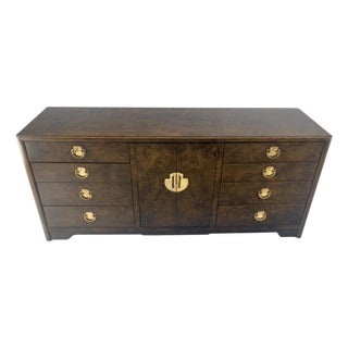 Burl Wood Brass Hardware 2 Doors Compartment 68" Long Dresser Credenza MINT! For Sale