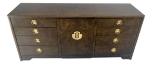 Burl Wood Brass Hardware 2 Doors Compartment 68" Long Dresser Credenza MINT!