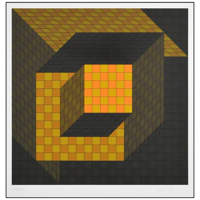 Abstract Late 20th Century Geometrical Abstract Yellow Silkscreen Victor Vasarely For Sale - Image 3 of 6