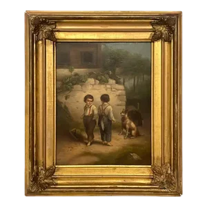 19th Century French Painting 'Backyard Fight', Unsigned