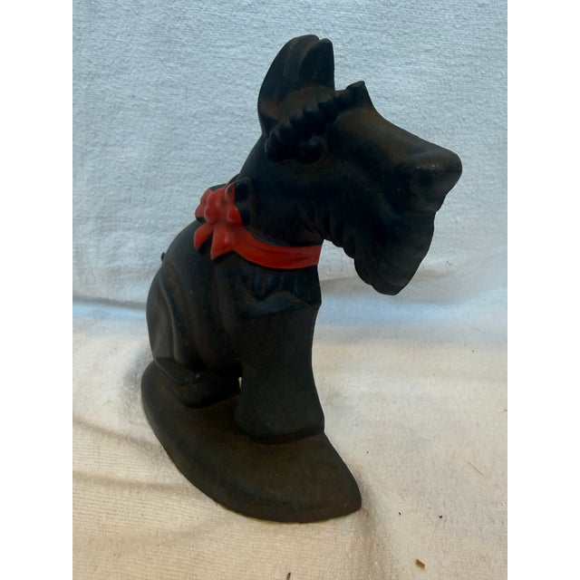 Cast Iron Scottie Door Stop With a Christmas Red Bow