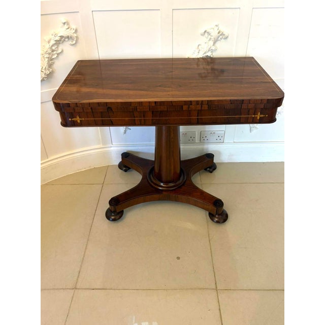 Antique Regency Rosewood and Brass Inlaid Card or Console Table with Fold Over Top, 1860s For Sale - Image 12 of 12