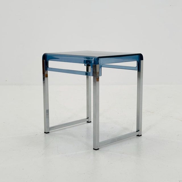 Blue Space Age side table by Marc Berthier for Prisunic, 1970s This Space Age side table by Marc Berthier, designed for...
