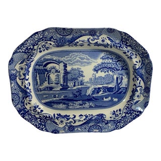Vintage Authentic Spode Blue Italian 14" Large Serving Platter Scalloped For Sale