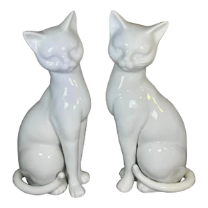 Pair of Vintage Andrea by Sadek White Glazed Porcelain Cat Figurines