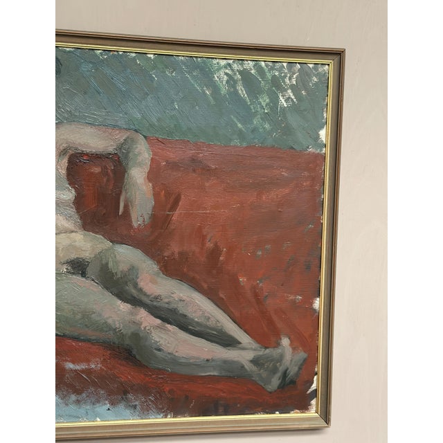 Vilhelm Blomquist, Reclining Lady on Red Couch, 1960s, Oil on Panel, Framed For Sale - Image 5 of 18