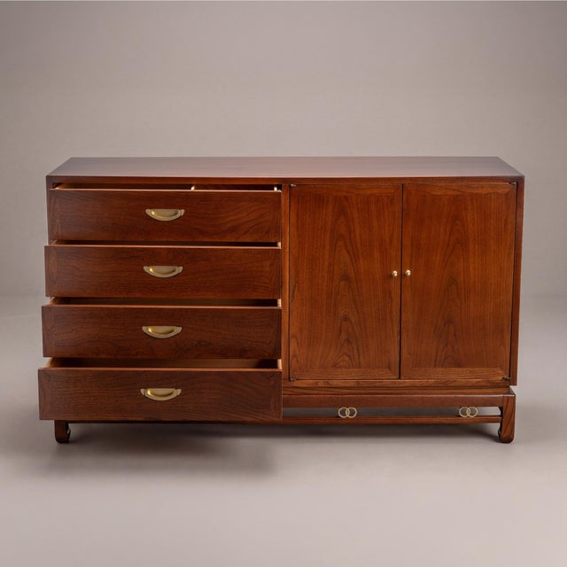 American of Martinsville Ash Wood Sideboard Buffet With Gold Hardware by American of Martinsville For Sale - Image 4 of 10