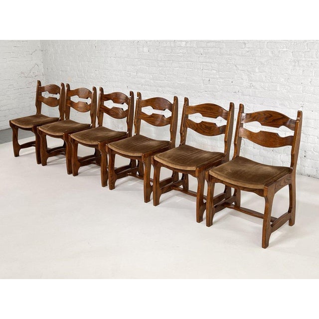 Dining Chairs in Wood and Fabric by Guillerme et Chambron, 1950s, Set of 6 For Sale - Image 10 of 10