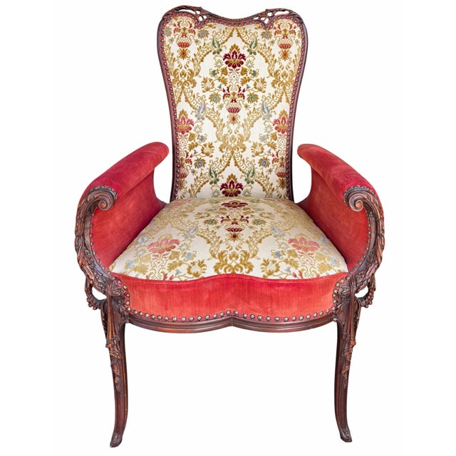 Pair of Grosfeld House Hollywood Regency Red Velvet Arm Chairs.