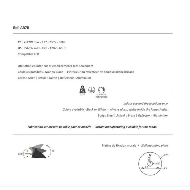 Black Seven Fixed Arms Spider Wall Lamp by Serge Mouille For Sale - Image 10 of 11