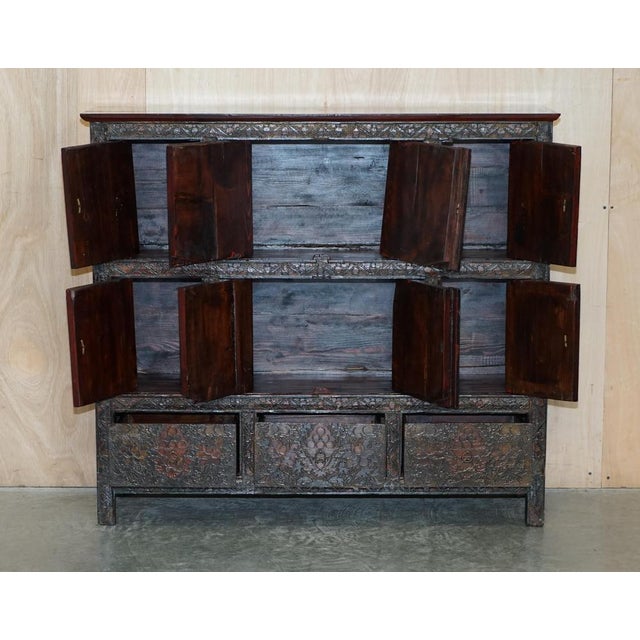 Antique Tibetan Chinese Deer & Flower Polychrome Painted Altar Sideboard For Sale - Image 18 of 18