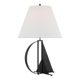 Thomas O'Brien by Visual Comfort Signature Auxerre Large Blacksmith Table Lamp in Aged Iron with Linen Shade For Sale