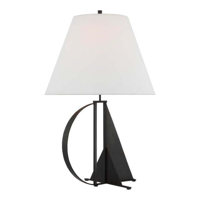 Thomas O'Brien by Visual Comfort Signature Auxerre Large Blacksmith Table Lamp in Aged Iron with Linen Shade For Sale