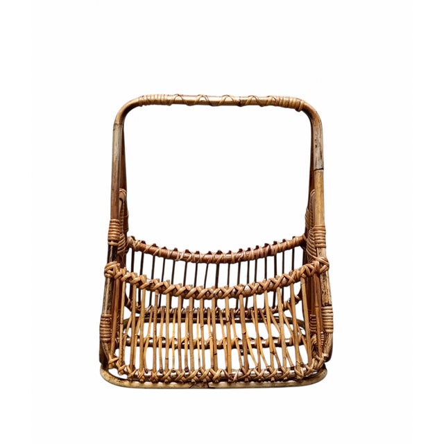 Wood Rattan and Bamboo Magazine Basket by F.lli Castano, Italy, 1960s For Sale - Image 7 of 9