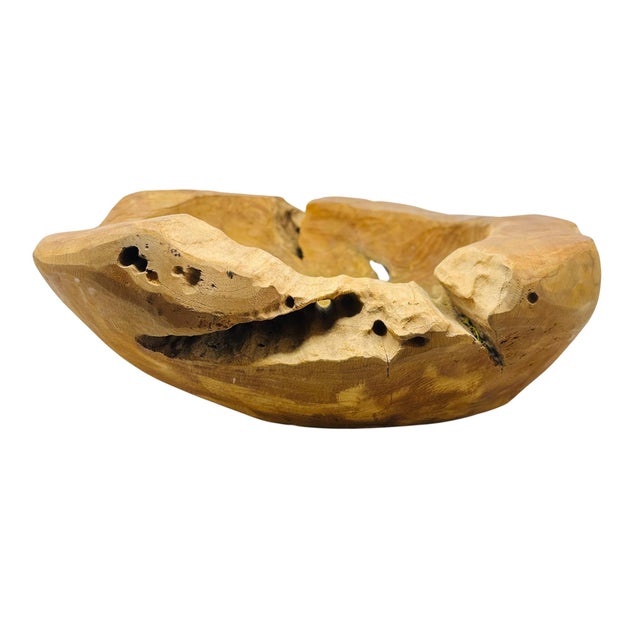 Wood Monumental 20” Hand-Carved Teak Root Sculptural Centerpiece Bowl - 19 Lbs, Early 2000s For Sale - Image 7 of 18
