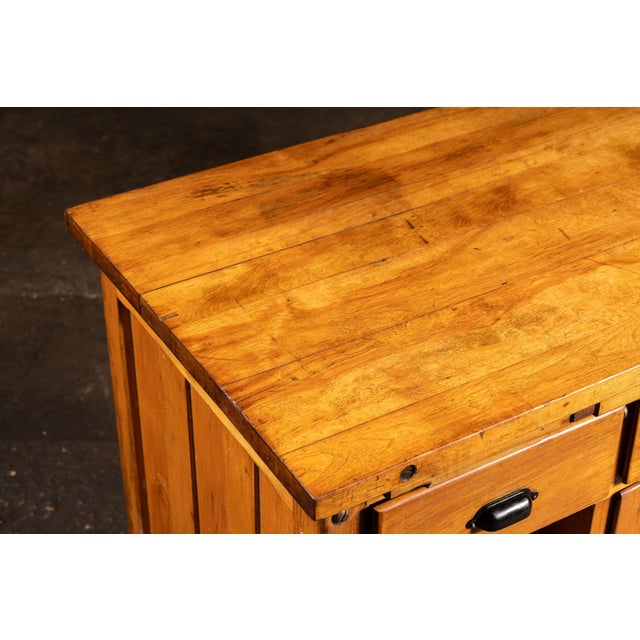 Early 20th Century Walnut Industrial Workbench With Swing-Out Stools For Sale - Image 10 of 18