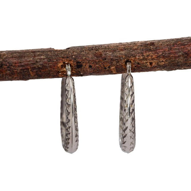 Estate Hoop Earrings in 14k Solid White Gold | Latch Back, 23x18mm For Sale - Image 4 of 5