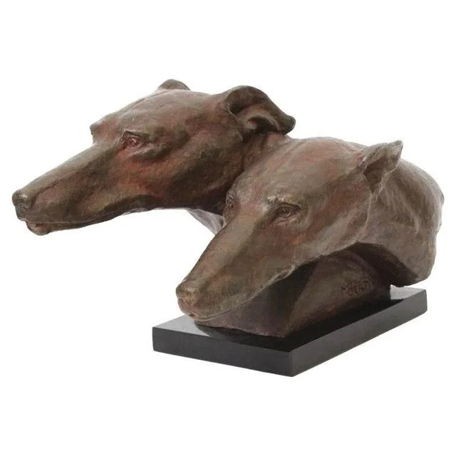 20th C After M. Bertin Sculpture "The Finish Line" Racing Greyhounds in Patinated Metal For Sale - Image 10 of 13