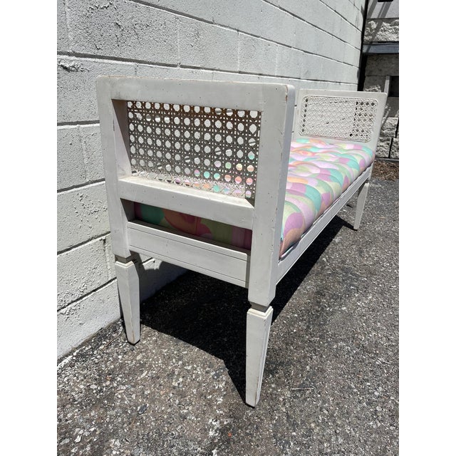 Wood Mid 20th Century Vintage Wood and Cane French Provincial Chippendale Settee For Sale - Image 7 of 10