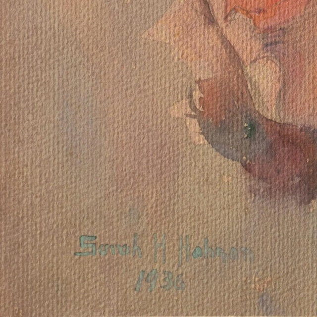 Signed lower left, 'Sarah H. Hobson' and dated, '1936'. A delicately modeled, gouache and watercolor study of a young...