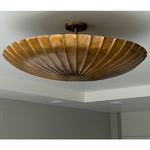 Handmade Brass Flush Mount Ceiling Light, Raw Brass Scalloped Fixture for Bedroom, Hallway & Living Room For Sale - Image 9 of 14