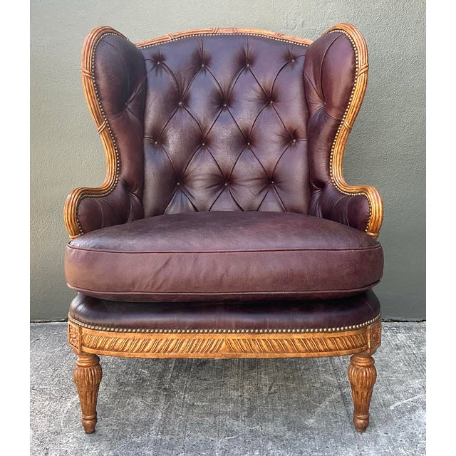 Vintage Tufted Leather Wingback Chair For Sale - Image 12 of 12