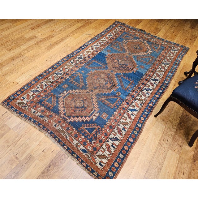 Textile 19th Century Caucasian Kazak Rug, Hand-knotted Wool, Geometric Design, Royal Blue. 5' x 8' For Sale - Image 7 of 16