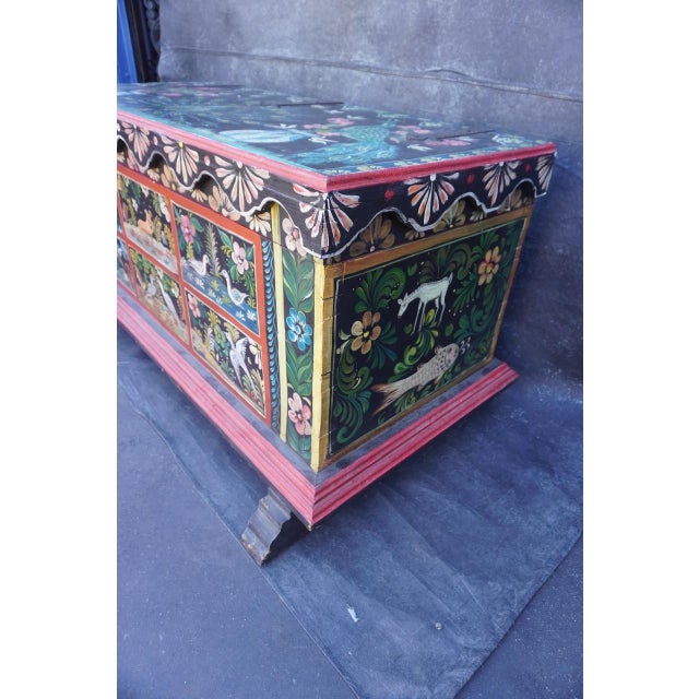 Mexican Hand-Painted Folk Art Mexican Trunk For Sale - Image 3 of 7