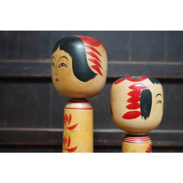 Wood Vintage Traditional Hijiori Kokeshi by Sato Jyunosuke and Sato Shoichi, Japan, 1950s, Set of 2 For Sale - Image 7 of 9