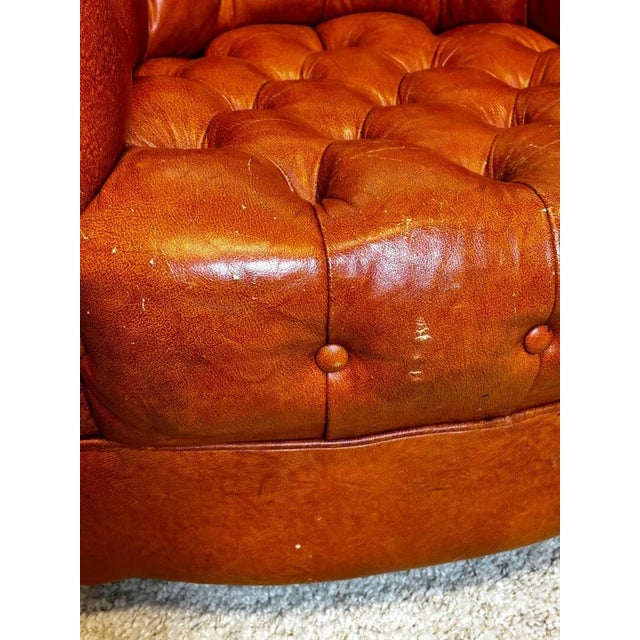 Late 20th Century Vintage 1980s Pair of Cognac Tufted Barrel Club Chairs by Classic Leather Inc., Hickory Nc – Top Grain Leather on Brass Shepherd Casters For Sale - Image 5 of 17