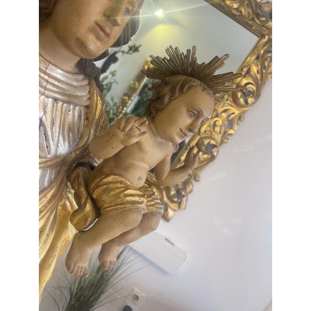 Baroque Wooden Figure of Madonna and Child For Sale - Image 17 of 18