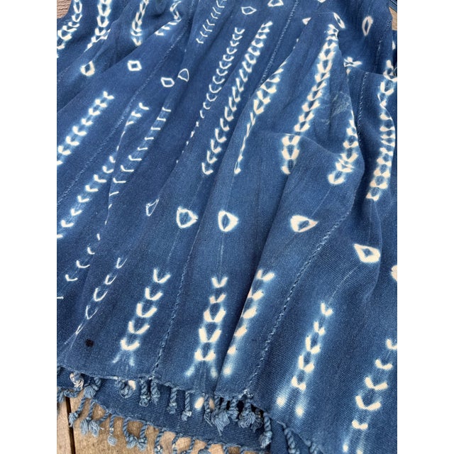 African Vintage African Indigo Denim Shibori Mudcloth 56” L X 41” W Textile | No. 162 For Sale - Image 3 of 6