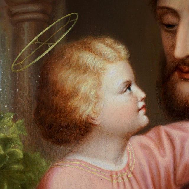 Religious Antique Religious Portrait of Saint Joseph & Baby Jesus French or Austrian School Oil Painting on Canvas For Sale - Image 3 of 10