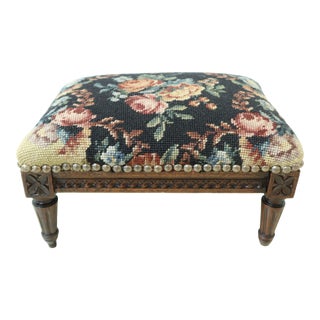 French Louis XVI Style Needlepoint Footstool or Ottoman For Sale