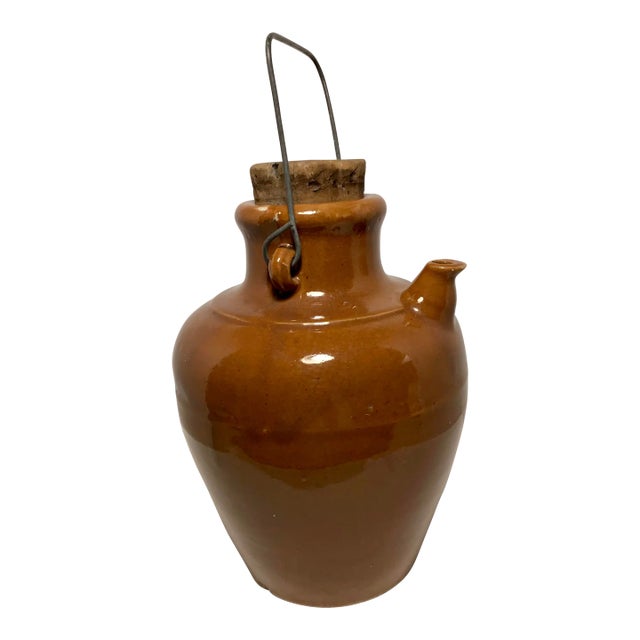 19th Century Brown Glazed Stoneware Jug With Wire Handle For Sale