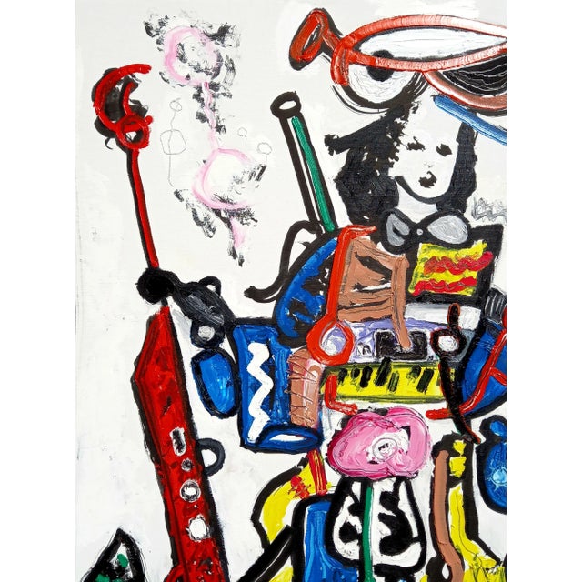 31.5" by 39.3" 'The Musician' - One-of-a-Kind Original Colorful Oil on Canvas Painting For Sale - Image 6 of 9