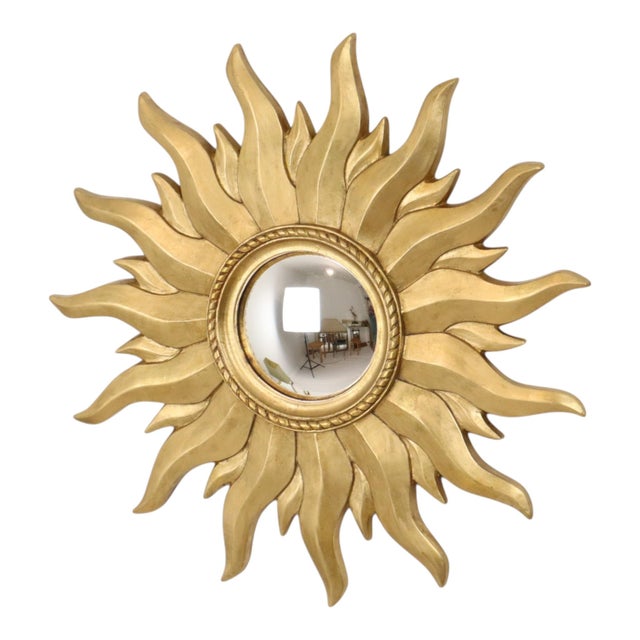 Vintage Convex Gilt Sunburst Witch Mirror, 1960s For Sale - Image 17 of 18
