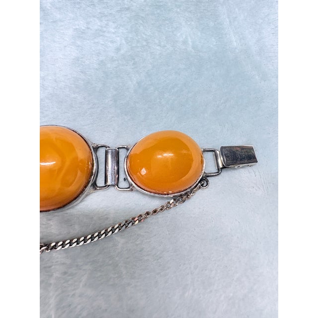 Vintage Polish Baltic Egg Yolk Amber Sterling Silver Bracelet Gdansk 56.9g For Sale - Image 11 of 15