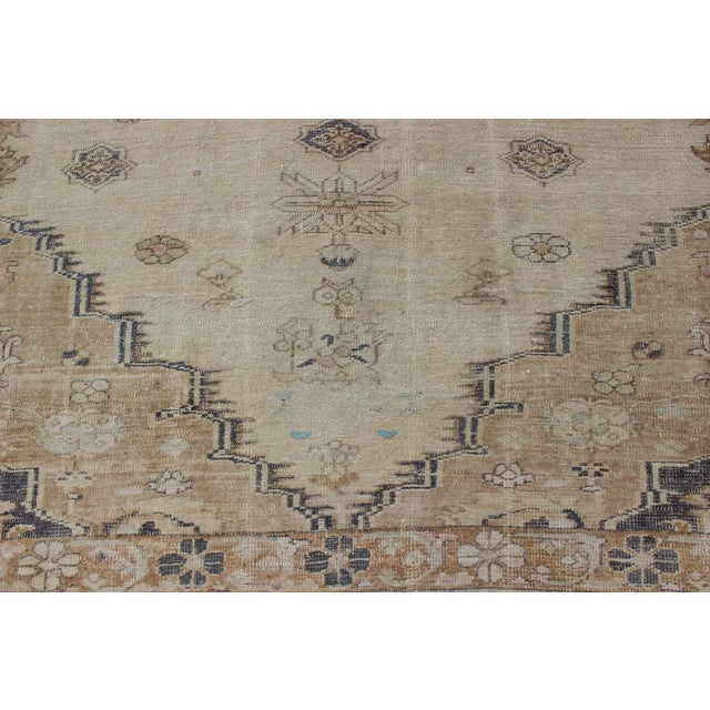 Cream and Taupe Midcentury Turkish Oushak Rug With Etched Medallion Design For Sale - Image 9 of 11