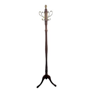 Traditional Mahogany Coat Rack With Brass Hooks, Break-Down Design For Sale
