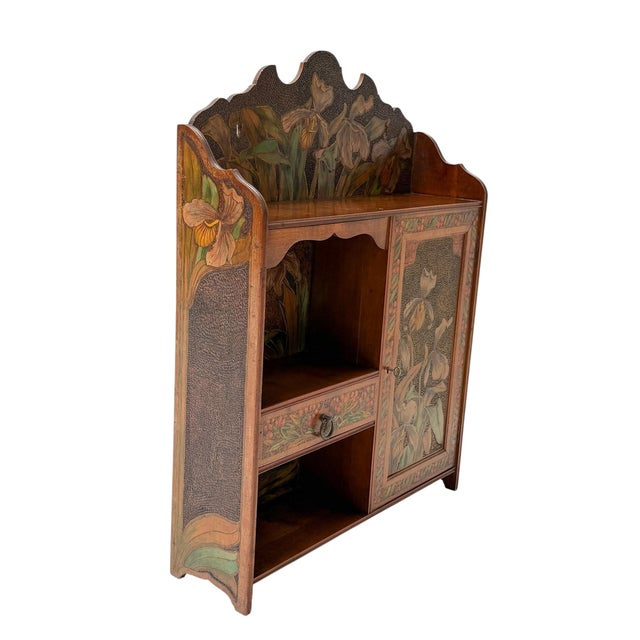 Aesthetic Movement Wall Cabinet with Hand-Painted Floral in Walnut, 1890s For Sale - Image 8 of 14
