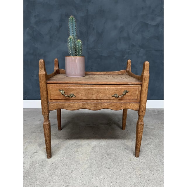 Vintage Oak Nightstand with Brass Handle by Henning Kjærnulf, 1950s For Sale - Image 4 of 8