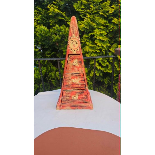 Wood Vintage Folk Wooden Cabinet in Pyramid Shape, 1980s For Sale - Image 7 of 7