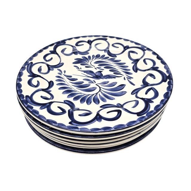 Pottery Barn Anfora Puebla Blue Hand-Painted Dinner Plates, Set of 6 For Sale In San Francisco - Image 6 of 8