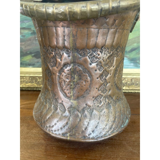 Possibly 19th Century Hand-Hammered Copper and Brass Toned Ash Bucket With Repoussé and Pierced Decoration. For Sale In Seattle - Image 6 of 10