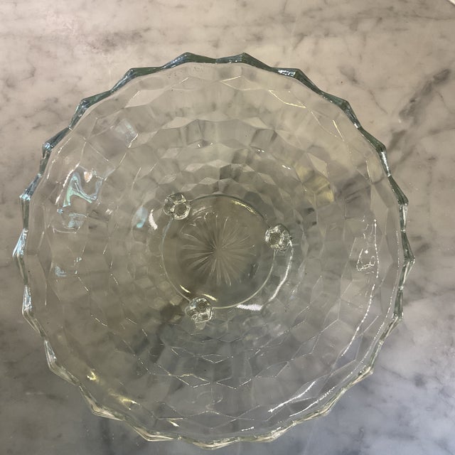 American 1930s Fostoria Cubist American 3 Footed Bowl 10 1/4 “. Crystal For Sale - Image 3 of 3