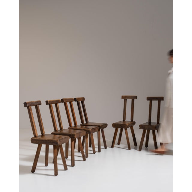 Set of Six 1960s Belgian Brown Brutalist Oak Mobichalet Dining Chairs For Sale - Image 11 of 15
