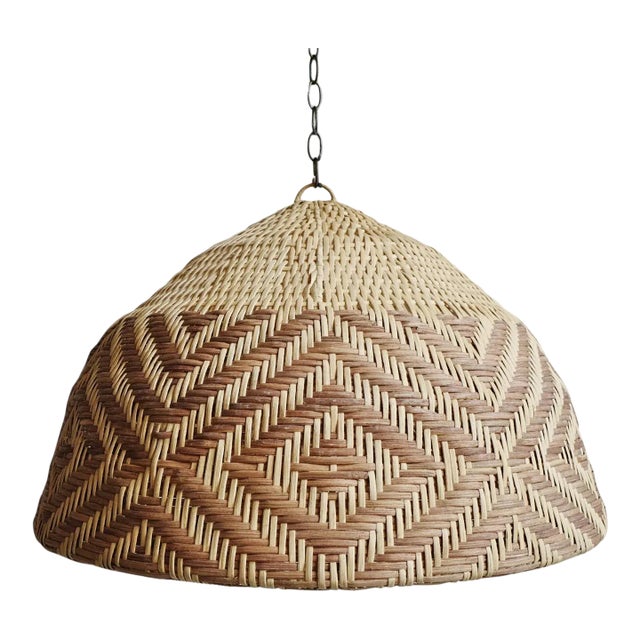 Rattan Diamond Weave Tribal Pendant Light Medium For Sale