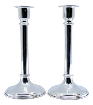Tall Silver Candlesticks with Smooth Stems and Circular Bases